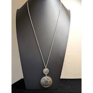 Lucky Brand Two Toned Openwork Double Medallion Pendant 27.5"-29.5" Necklace